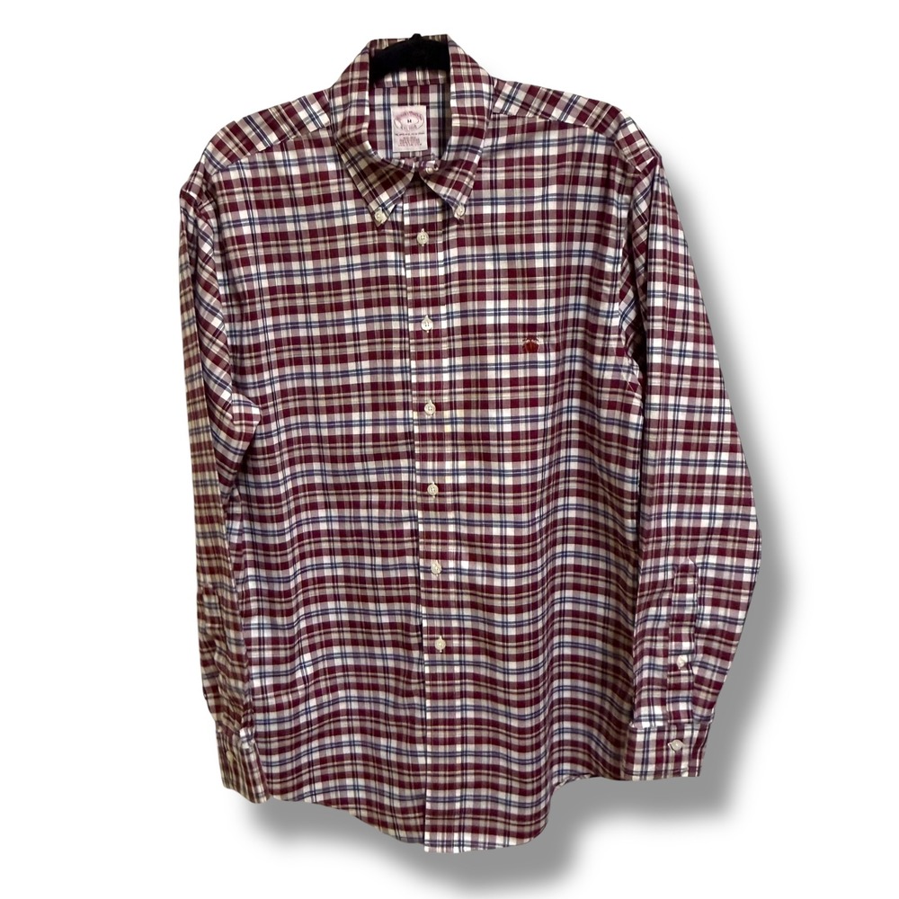 Brooks Brothers Non-Iron Supima‎ Cotton Plaid Button Down Shirt Mens Medium Red